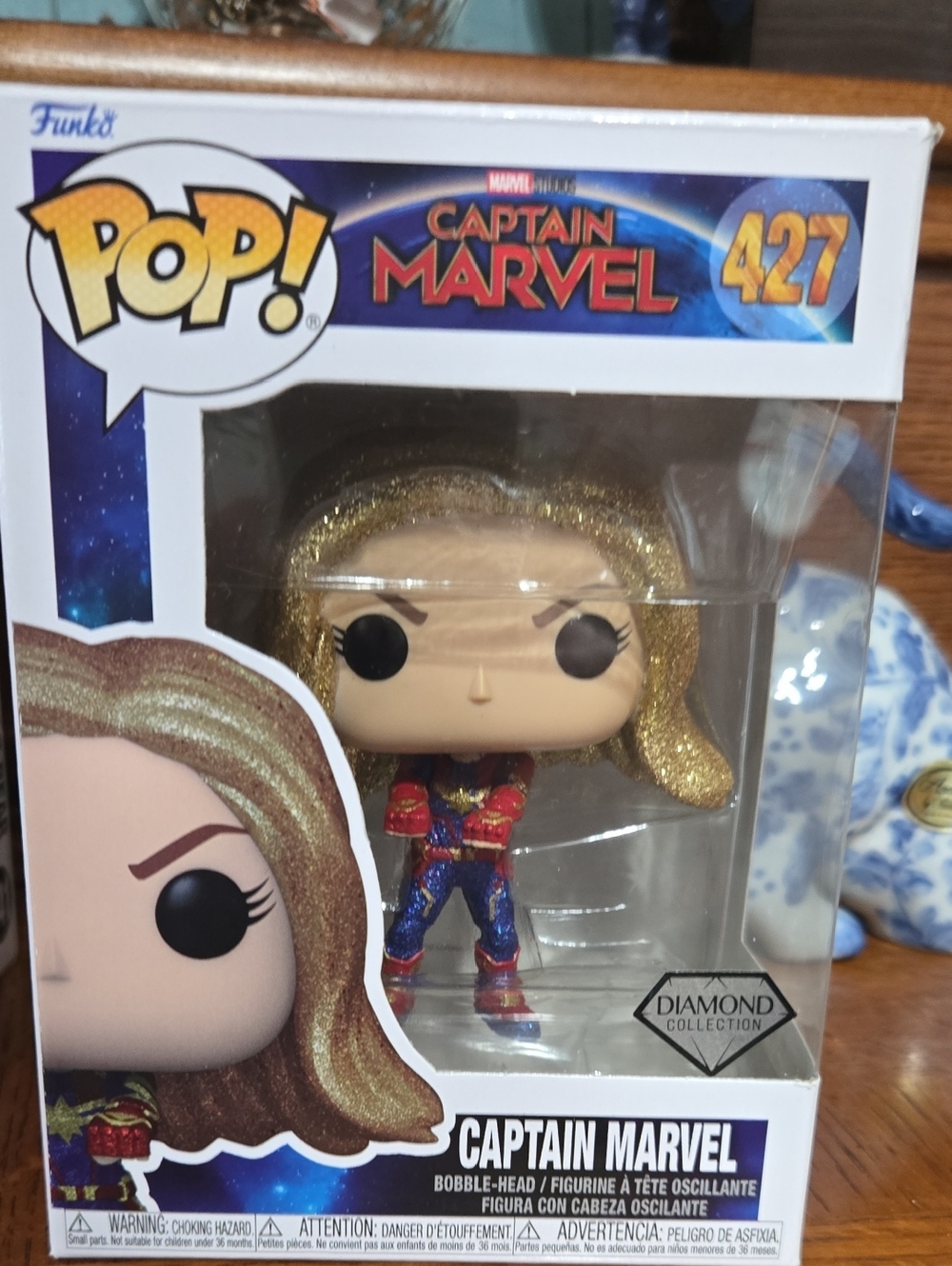 Funko Captain Marvel Glitter Diamond Figure - Gold, Red, Blue